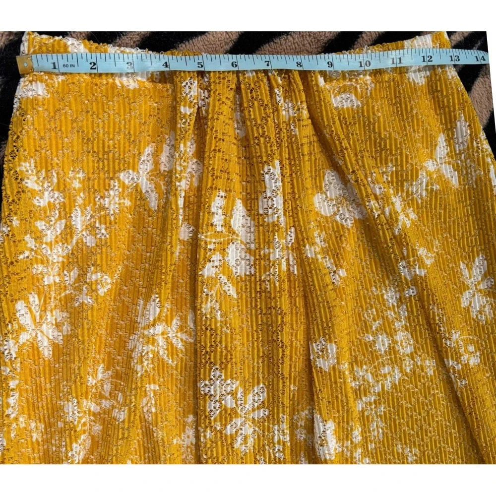 See By Chloe Yellow Floral‎ Lace Pleated Midi Skirt CHS19SJJ01090 Small